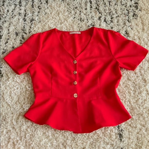 SOLD Red Button Up Retro Blouse - Picture 1 of 6